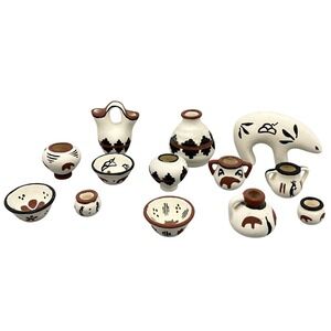 Vintage Southwest Pottery Miniature Native American kokopelli Bear Turtle Signed